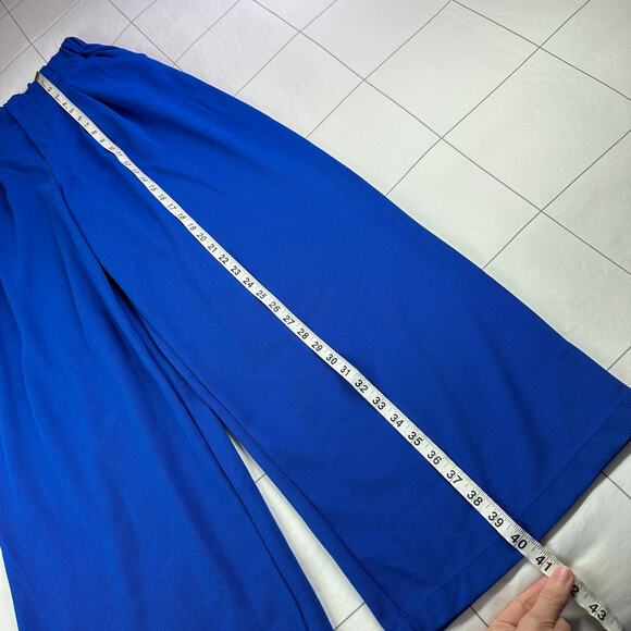 Halara Pants Womens Small Blue Cobalt High Waisted Plicated Waffle Wide Leg Flex - Picture 9 of 10